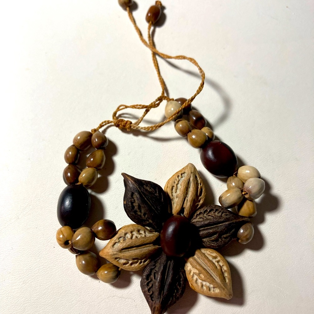 Wood and bead on twine bracelet #545